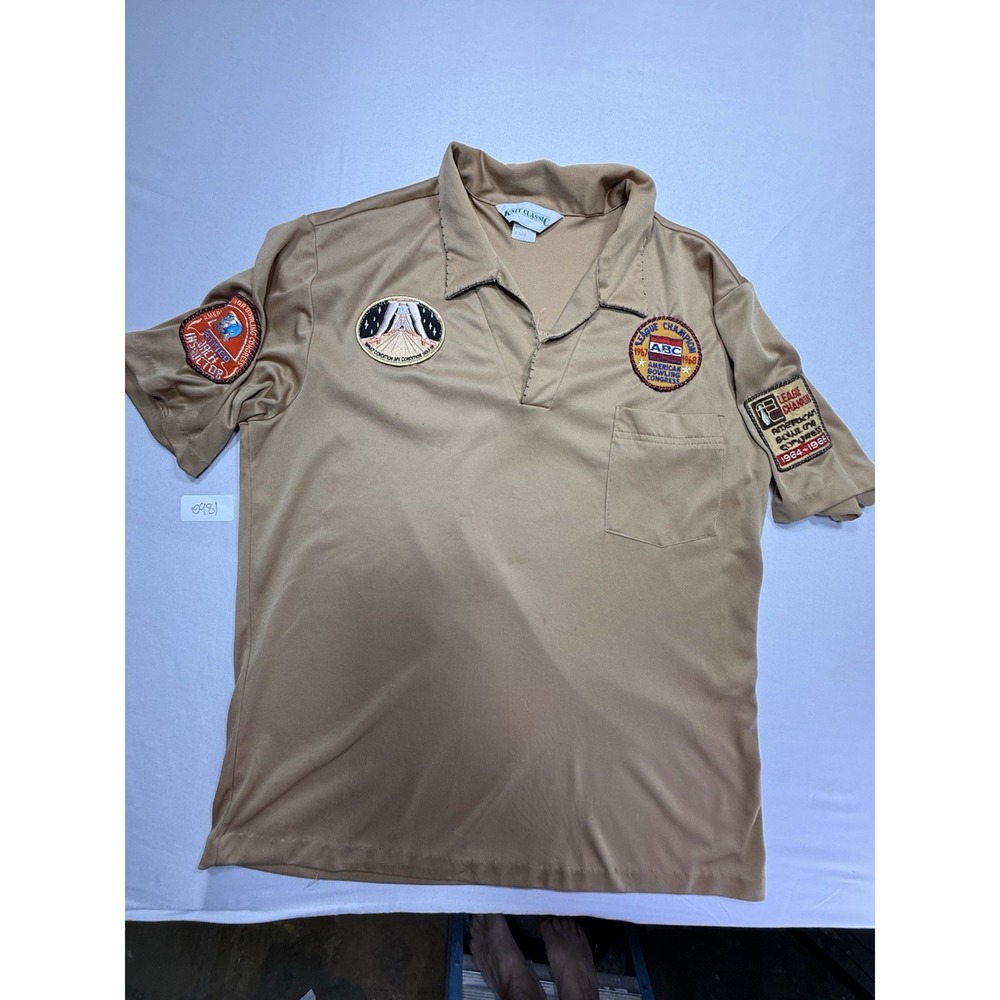 The Dude Abides Big Lebowski Custom Bowling Shirt with Vintage Patches Tan SZ M
